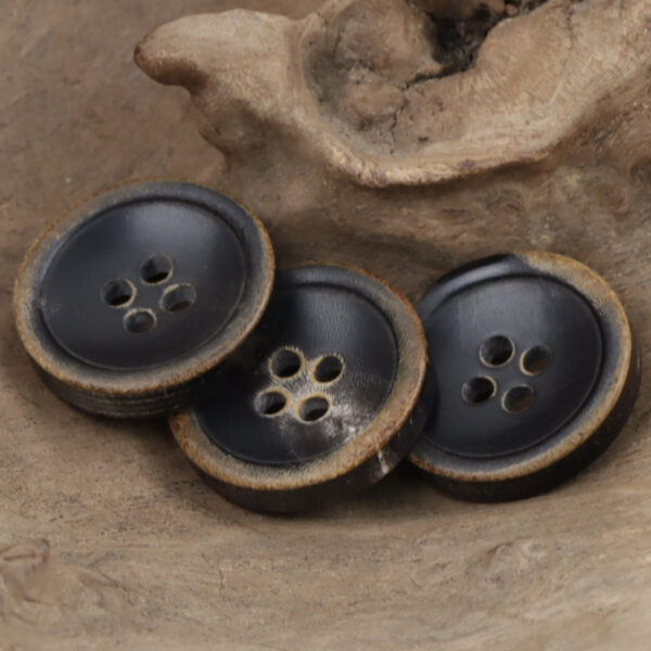 21mm Vintage Bowl-Shaped Natural Black Horn Buttons 10pcs - Image 3
