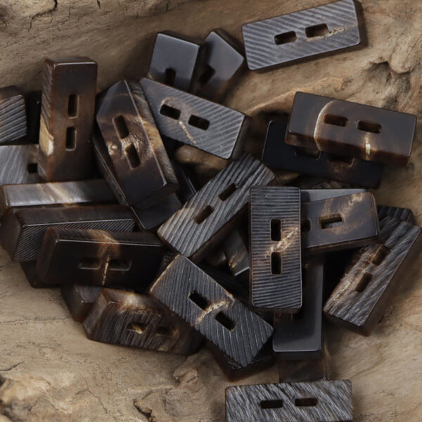 Vintage Rectangular Natural Black Real Horn Two-Hole Toggle Buttons,10PCS