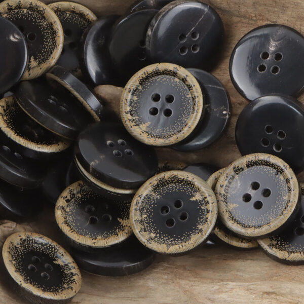 Vintage Burnt Yellow Edged Natural Black Horn Buttons 10pcs - Image 2