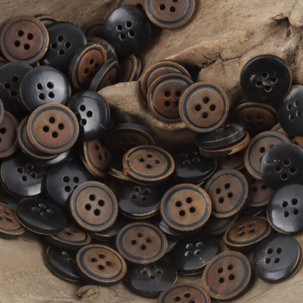 Vintage Charred Yellow Horn Buttons 4 Holes 10PCS
