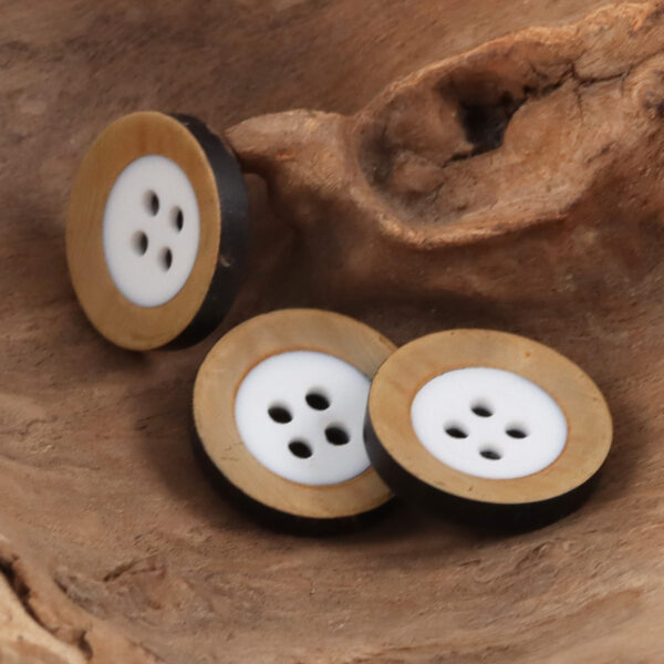 Retro Yellow Flamed Edge Cow Horn Buttons with White Holes,10pcs