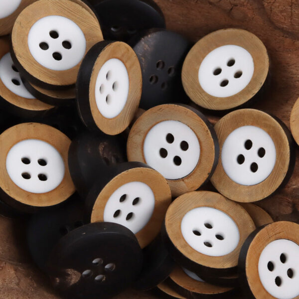 Retro Yellow Flamed Edge Cow Horn Buttons with White Holes,10pcs