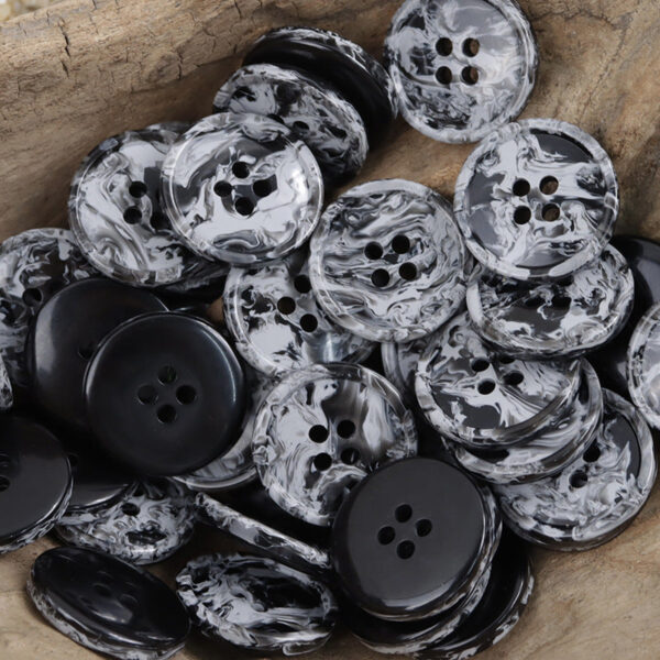 Round Four-Hole Black White and Gray Ink Wash Resin Buttons 30 Pack - Image 4