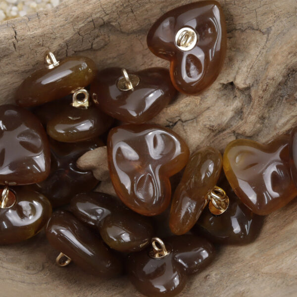 Heart Shape Amber Colored Resin Buttons with Metal Shank 10PCS - Lots of Buttons