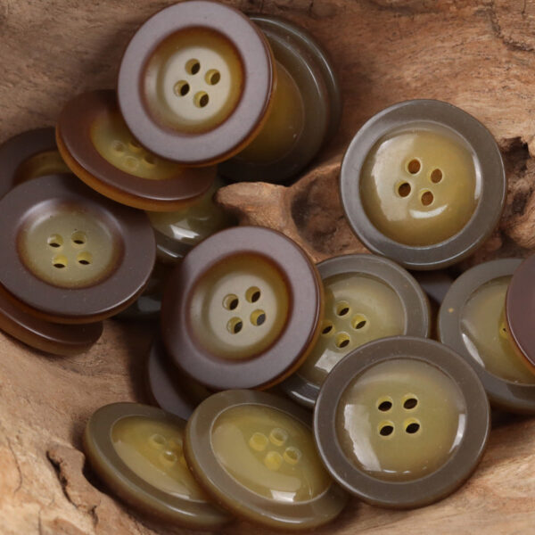 Round 4 Hole Wide-Edged Amber Resin Buttons,20pcs