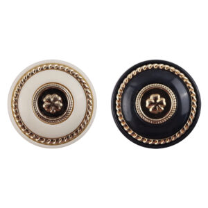 Retro Black-Gold Clover Round Resin Buttons with Metal Shanks 10pcs