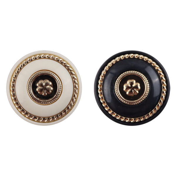 Retro Black-Gold Clover Round Resin Buttons with Metal Shanks 10pcs
