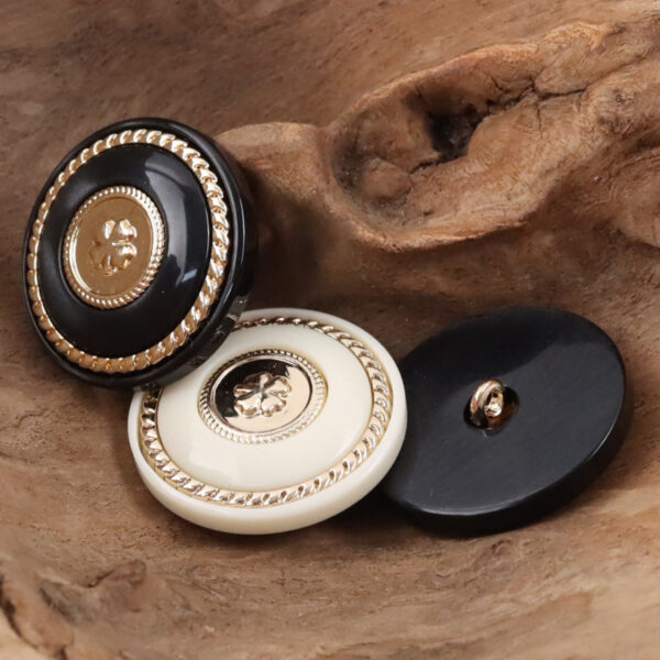 Retro Black-Gold Clover Round Resin Buttons with Metal Shanks 10pcs - Image 3
