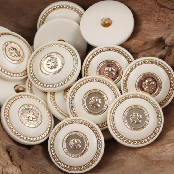 Retro Black-Gold Clover Round Resin Buttons with Metal Shanks 10pcs - Image 4