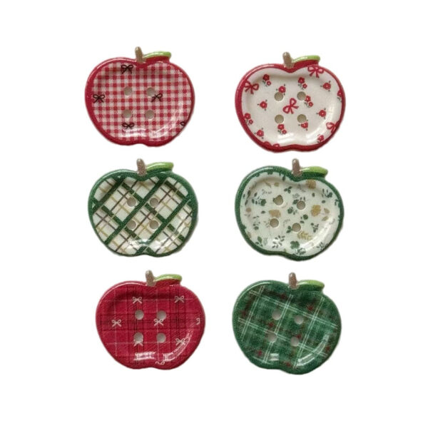 25MM Printed Red & Green Apple 4-Hole Resin Buttons 60 Pack