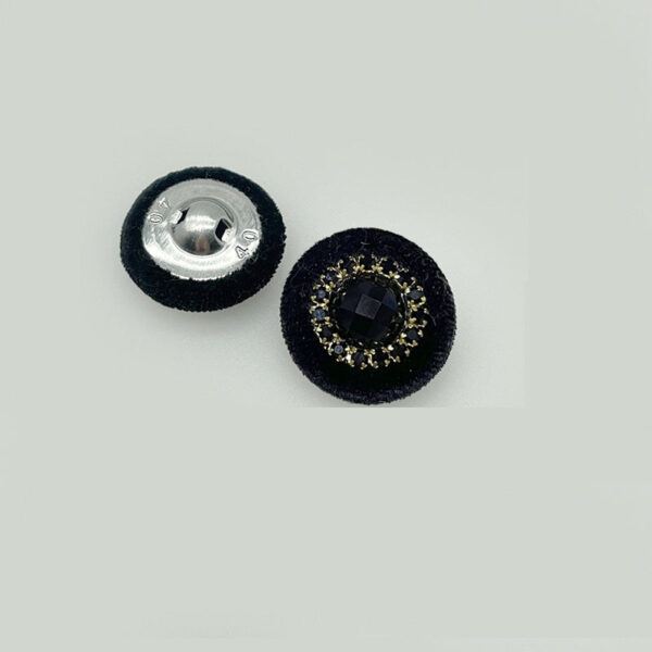 25mm Round Black Velvet-Covered Buttons with Diamonds for Coats Jackets 12pcs - Image 2