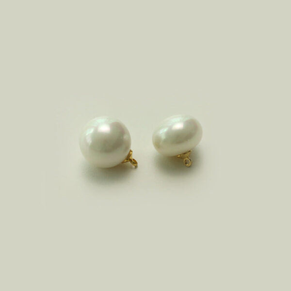 10/12/14/16mm Round Oblate Chinese White Pearl Buttons with Metal Shank 50pcs - Image 3