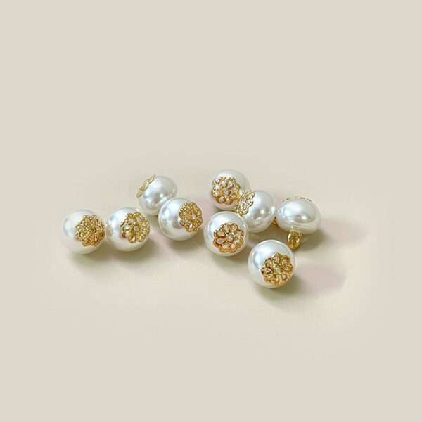 10mm White Plastic Pearl Copper Flower Hand-Sewing Metal Shank Button 40pcs - Image 3