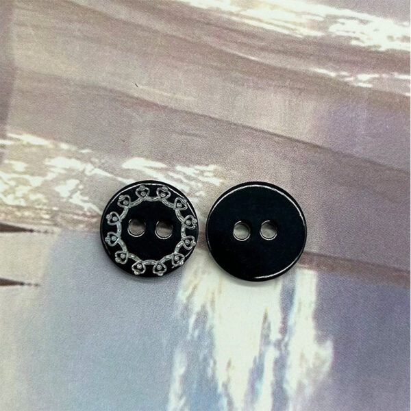 11.5mm Black Two-Hole Shell Shirt Buttons with Vintage Totem Carvings 30pcs - Image 2