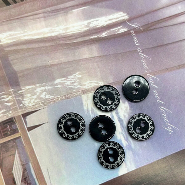 11.5mm Black Two-Hole Shell Shirt Buttons with Vintage Totem Carvings 30pcs - Image 3