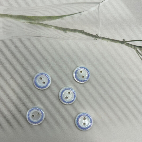 11.5mm Round 2-Hole Bevelled Shell Buttons Blue-Purple Leaves and Blue Ring Pattern 30pcs - Image 4