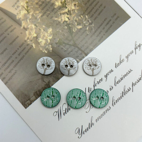 11.5mm Round 2 Hole Vintage Green Bamboo/Brown Big Tree Shell Buttons 30pcs - Image 2