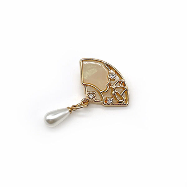 25mm Fashion Chinese Style Hollow Diamond-Studded Pearl Fan Metal Shank Buttons 50 Pack - Image 3