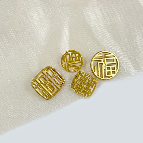 17/22mm Chinese Character Round Square Hollow Metal Shank Buttons 50pcs - Image 4