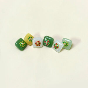 12mm Chinese Style Square Glass Buttons with Flower Base for Tang Suit Hanfu 50pcs
