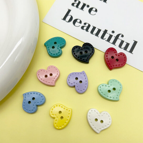 15/18mm Macaron-Colored Dotted-Line Heart-Shaped Plastic 2-Hole Buttons 54 Pack - Image 2