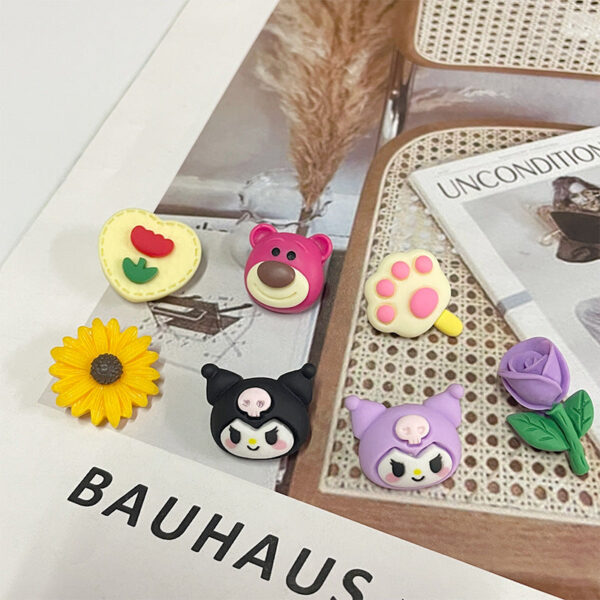 49pcs Children Colorful Cartoon Plastic Buttons Kuromi Strawberry Bear Cat Paw Sunflower - Image 2