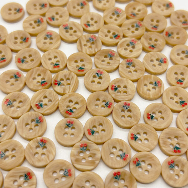 11mm Resin Wood-Grain Imitation Buttons with Cute Red Cherry Design for Shirts 100PCS - Image 2