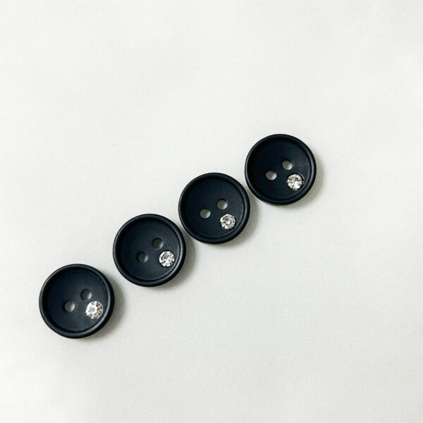 12.5/15mm Round Black White Resin Buttons with Rhinestone Two Holes 100pcs - Image 3
