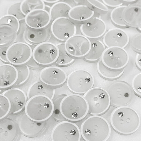 12.5/15mm Round Black White Resin Buttons with Rhinestone Two Holes 100pcs - Image 2