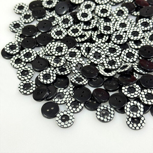 13mm Round Polka Dot Black and White Two-Hole Resin Buttons for Shirts 50pcs - Image 2