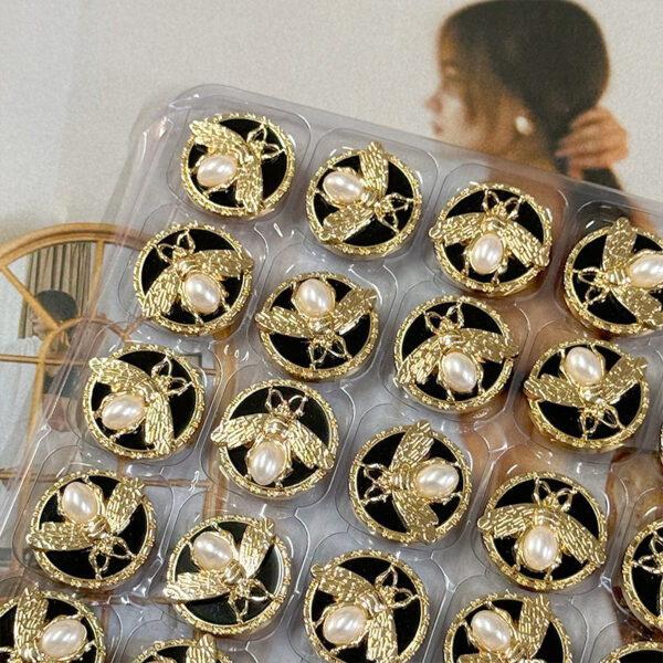 18/20/23mm Gold Silver Round 3D Bee Pearl Metal Shank Buttons 10PCS - Image 3