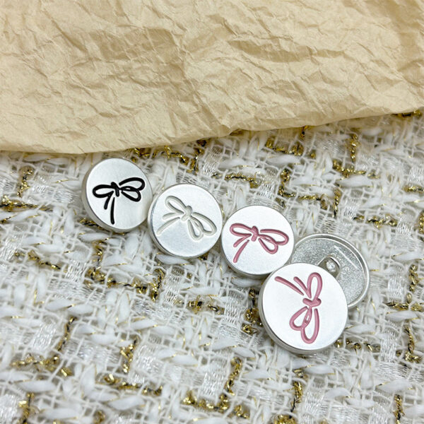15/18/20mm Painted Bow-Knot Pattern Metal Flat Buttons with Shanks 12pcs - Image 2