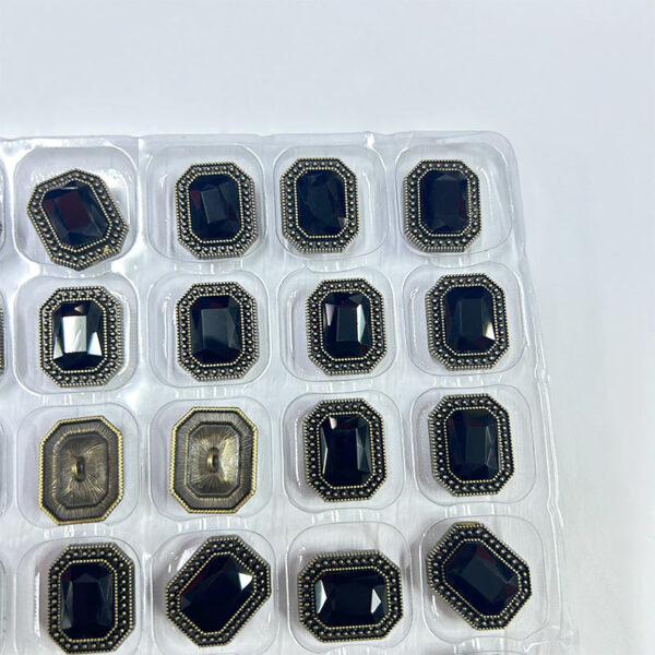 Vintage Rectangular Black Diamond Metal Buttons for Knitwear Coats Jackets 12pcs - Image 4