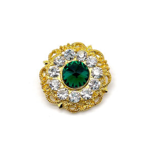 26mm Golden Hollow Metal Buttons with Green Gemstones and Diamond 10PCS