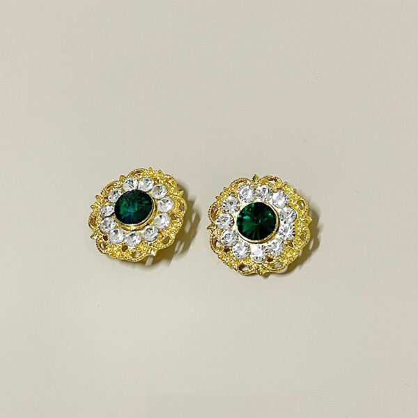 26mm Golden Hollow Metal Buttons with Green Gemstones and Diamond 10PCS - Image 3