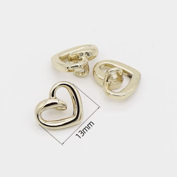 13mm Golden and Silver Metal Heart-Shaped Shirt Buttons with High Shanks 40pcs - Image 2