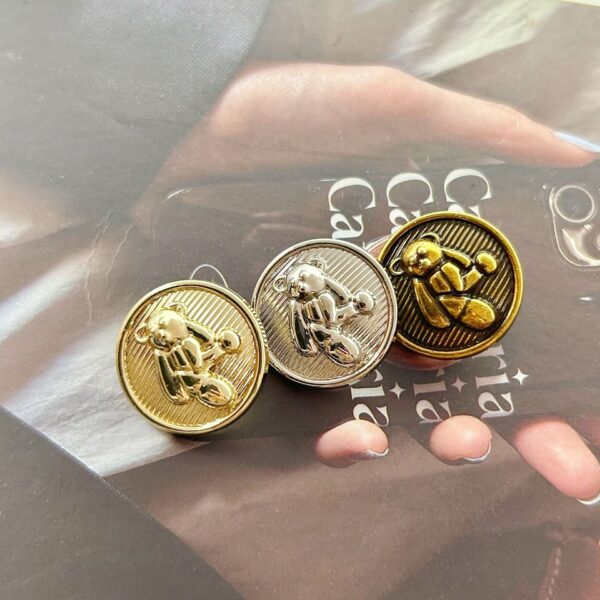 15-23mm Gold Silver 3D Teddy Bear Decorative Metal Buttons with Shanks 20pcs - Image 2