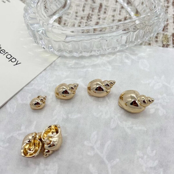 12/16/18/21mm Gold Silver 3D Glossy Conch Alloy Buttons with High Shanks 50pcs - Image 2