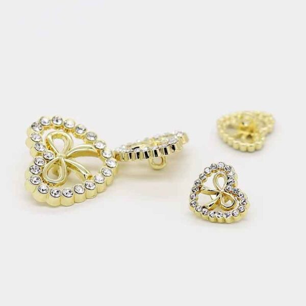 Heart-Shaped Rhinestone-Encrusted Bow Metal Buttons for Women's Dresses 12pcs