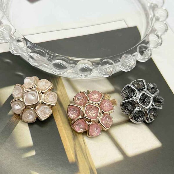Pink White Black Crystal Flower Metal Buttons for Women's Coats Dresses 6pcs