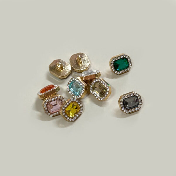 12mm Square Gemstone Diamond-Encrusted Metal Buttons for Shirt Cuffs 50 Pack - Image 2
