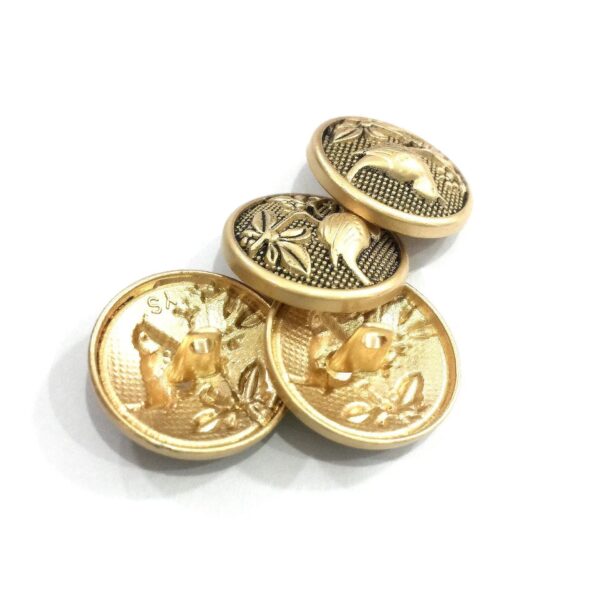 18/23/25mm Matte Gold Blackened Round Metal Sewing Buttons Bird Flower Pattern 50pcs - Image 2