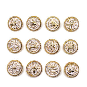 17/25mm Twelve Constellation Round Gold Metal Shank Buttons for Knitwear 48 Pack