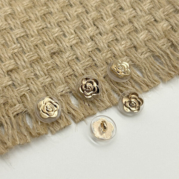 10mm Golden Camellia Transparent Resin Metal Buttons for Shirt Cufflinks 40pcs - Image 2