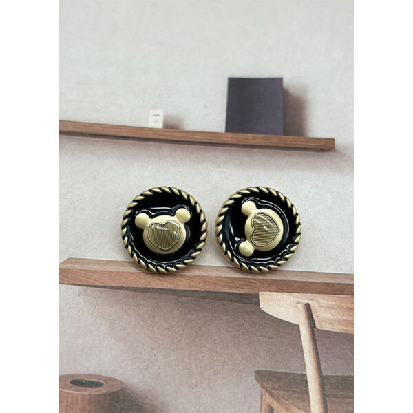 17/23mm Cartoon Bear Head Black Enameled Gold Silver Metal Buttons 50pcs - Image 3