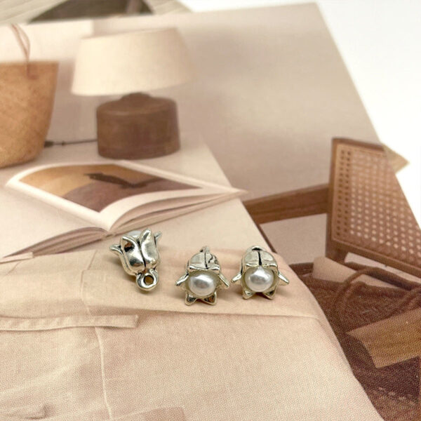 10mm Lily of the Valley Flower Metal Buttons Pearl Core for Shirt Jacket Cufflinks 50pcs - Image 3