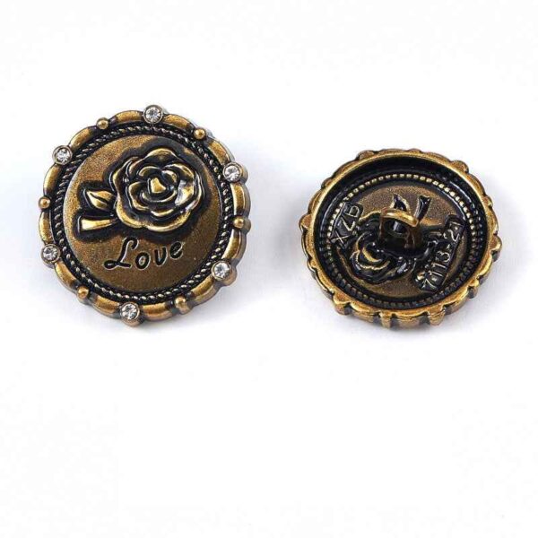 28L/34L/36L Round Rose Rhinestone Metal Shank Buttons 20pcs
