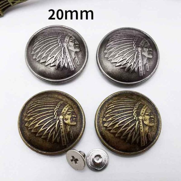 Vintage Silver Bronze Indian Head Screw Studs Leather Rivets 20pcs