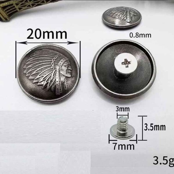 Vintage Silver Bronze Indian Head Screw Studs Leather Rivets 20pcs