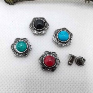 14MM Vintage Silver Turquoise Rivets Antique Metal Studs 40 Pack